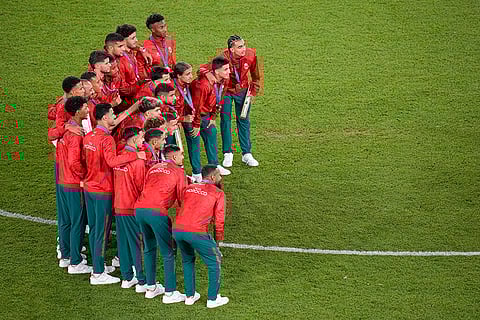 2024 Paris Olympics Football: Morocco's players pose with bronze medals